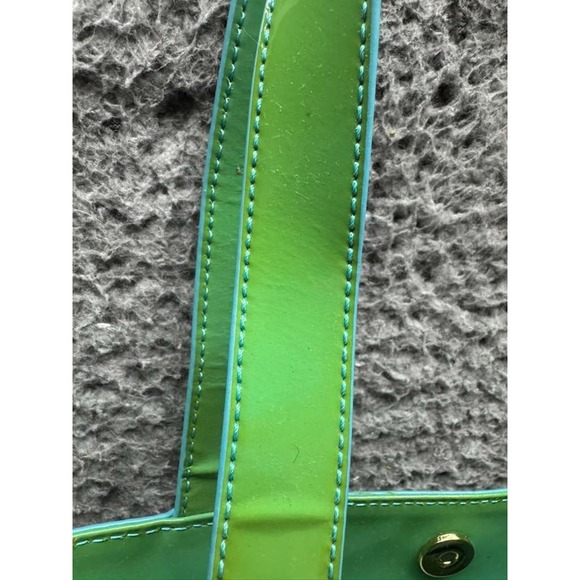 NWD Tory Burch Patent Leather Contrast T-Tote Bag Yellow Turquoise One Size - Picture 6 of 15